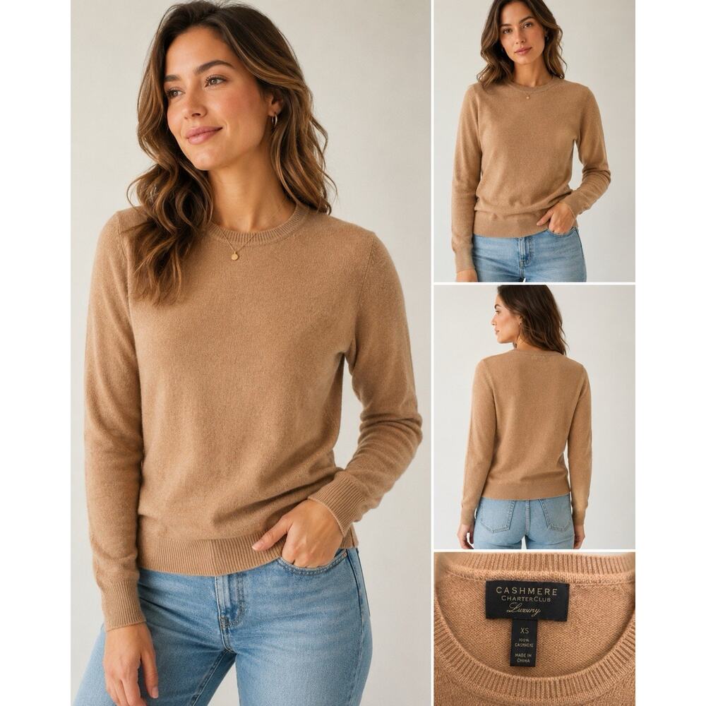 Charter Club 100% Cashmere Camel Crewneck Sweater XS